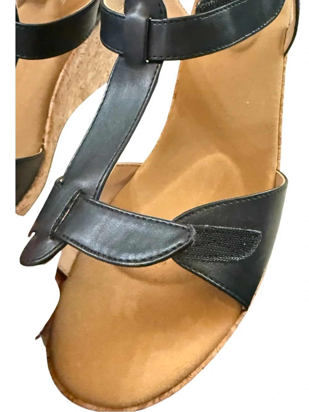 Rockport Black T-Strap Cork Wedge Sandals Women’s Size 10 NWOB